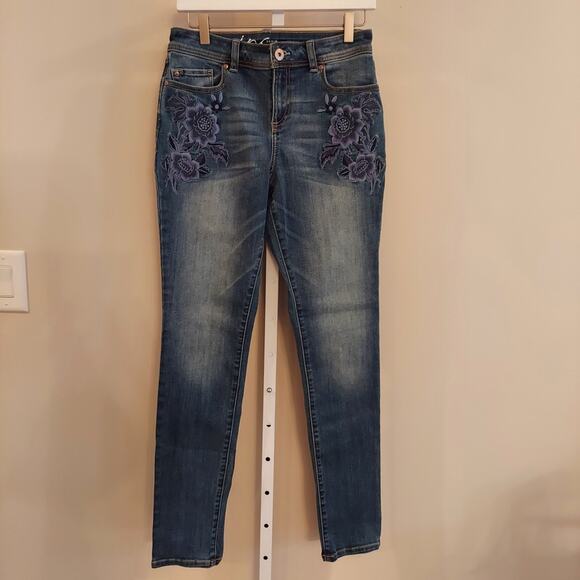 Boho Embroidered Skinny Jeans 6 Floral Inc Denim Cottage Core - Picture 1 of 6